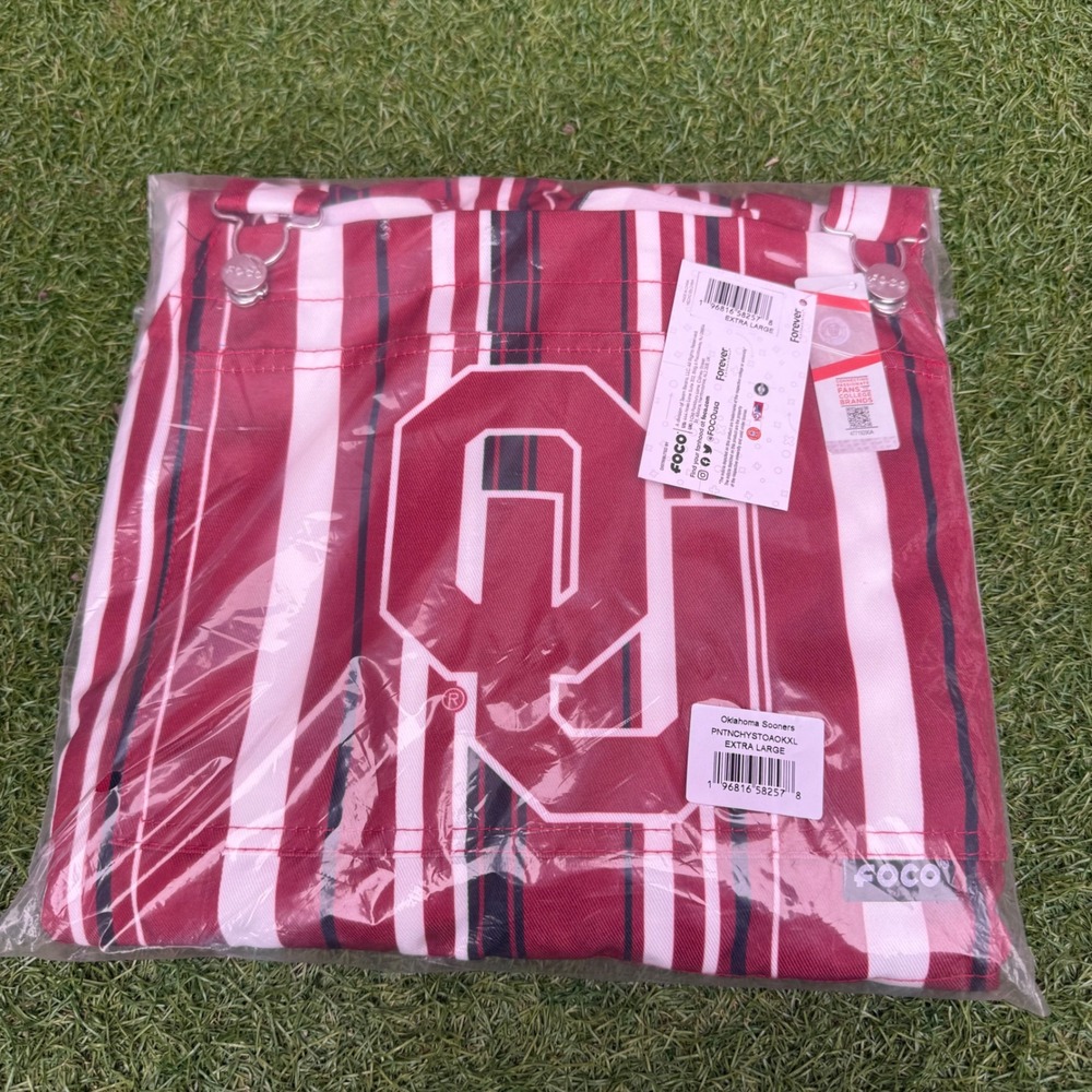FOCO Oklahoma Sooners Overalls Mens XL Red White Stripe Logo Football‎